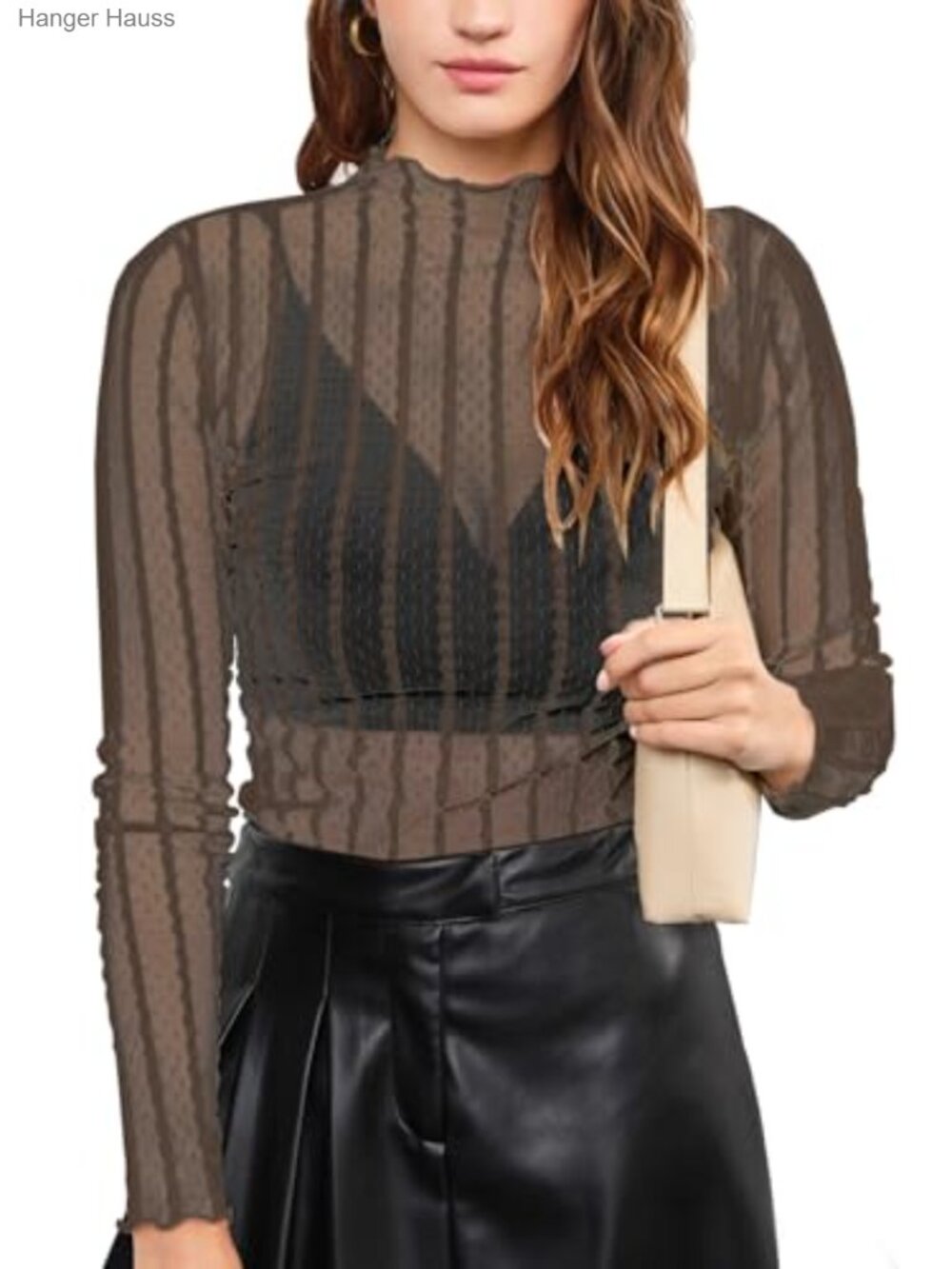Sheer Mesh Lace Bodysuit Mock Turtleneck Long Sleeve Slim Fit Women's Top